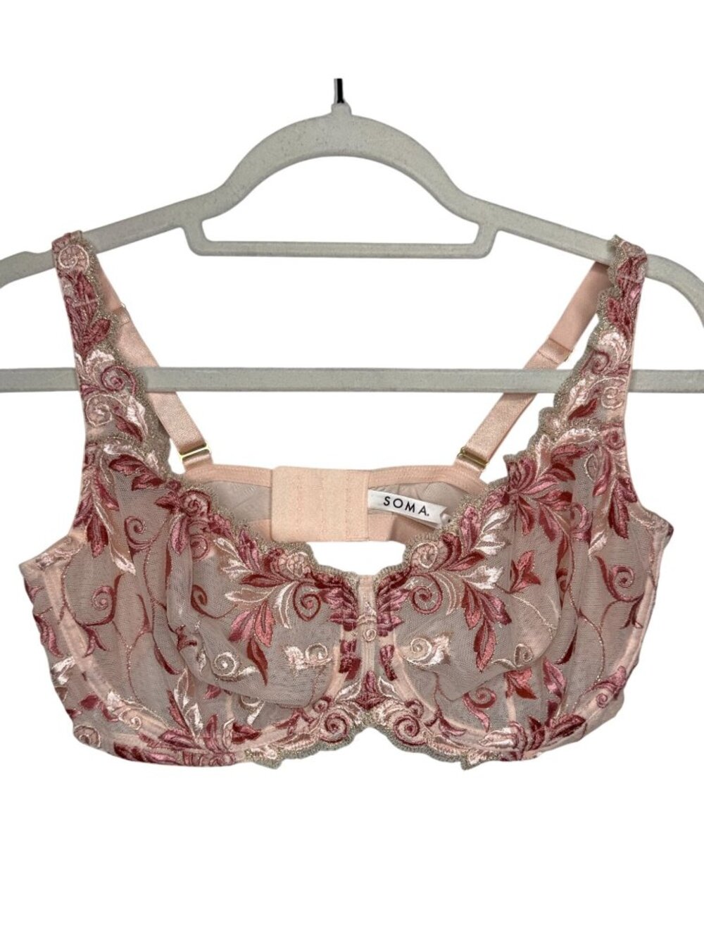 Soma Sensuous Lace 40C Pink Floral Embroidered Unlined Bra